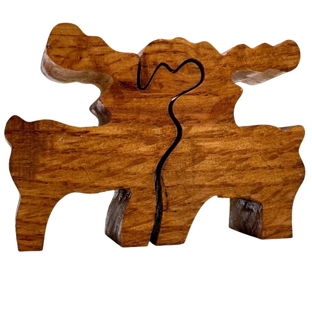 Walnut Wood Reindeer Puzzle 2-Piece Freestanding Toy Handcrafted Figurine